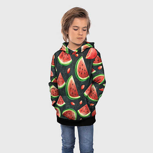 Детская толстовка Паттерн красные дольки арбуза / 3D-Черный – фото 3