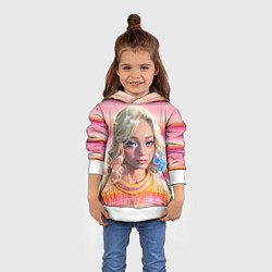 Толстовка-худи детская Энид Синклер - арт и текстура розового свитера, цвет: 3D-белый — фото 2