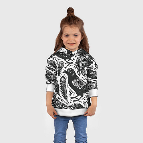 Детская толстовка Черные вороны руны паттерн / 3D-Белый – фото 4