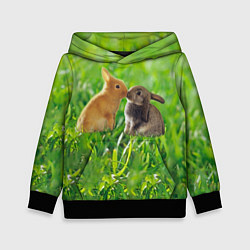 Толстовка-худи детская Кролики в траве, цвет: 3D-черный