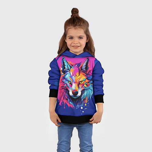 Детская толстовка Волк в стиле поп-арт / 3D-Черный – фото 4