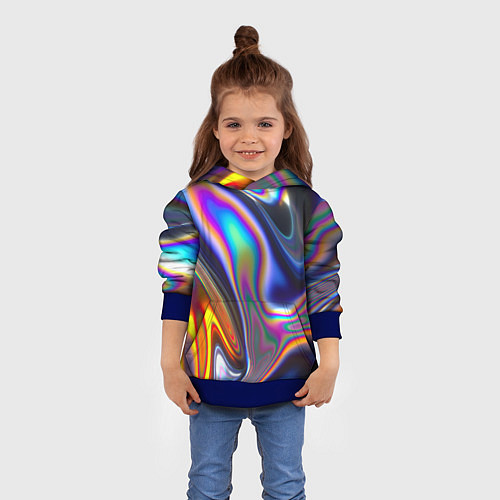 Детская толстовка Жидкая голографическая бензиновая абстракция / 3D-Синий – фото 4