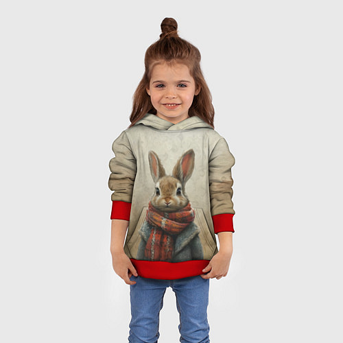 Детская толстовка Кролик в шарфе / 3D-Красный – фото 4