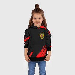 Толстовка-худи детская Россия герб краски красные, цвет: 3D-черный — фото 2
