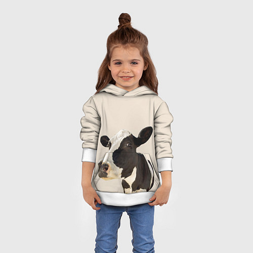 Детская толстовка Корова на бежевом фоне / 3D-Белый – фото 4