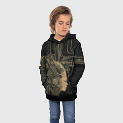 Толстовка-худи детская Киборг с женским лицом, цвет: 3D-черный — фото 2