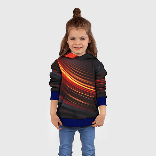 Детская толстовка Яркая оранжевая полосы на черной абстракции / 3D-Синий – фото 4