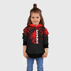 Толстовка-худи детская Cyberpunk samurai красные краски, цвет: 3D-черный — фото 2