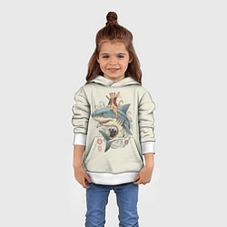 Толстовка-худи детская Кот якудза верхом на акуле, цвет: 3D-белый — фото 2