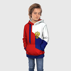 Толстовка-худи детская Спортивная текстура герб России, цвет: 3D-синий — фото 2