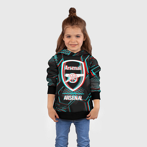 Детская толстовка Arsenal FC в стиле glitch на темном фоне / 3D-Черный – фото 4