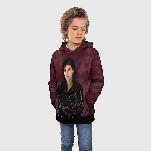 Детская толстовка Michael Jackson на бордовом фоне / 3D-Черный – фото 3