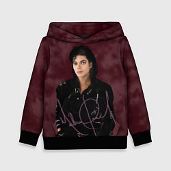 Толстовка-худи детская Michael Jackson на бордовом фоне, цвет: 3D-черный