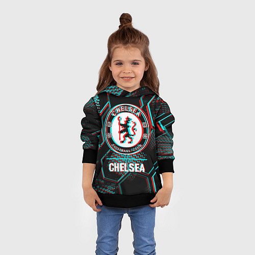 Детская толстовка Chelsea FC в стиле glitch на темном фоне / 3D-Черный – фото 4