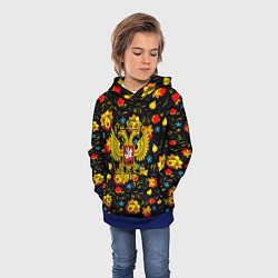 Толстовка-худи детская Герб РФ хохлома, цвет: 3D-синий — фото 2