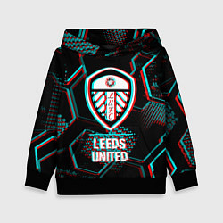 Детская толстовка Leeds United FC в стиле glitch на темном фоне