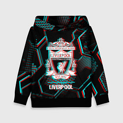Толстовка-худи детская Liverpool FC в стиле glitch на темном фоне, цвет: 3D-черный