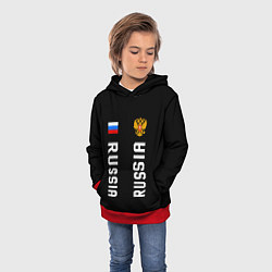 Толстовка-худи детская Россия три полоски на черном фоне, цвет: 3D-красный — фото 2