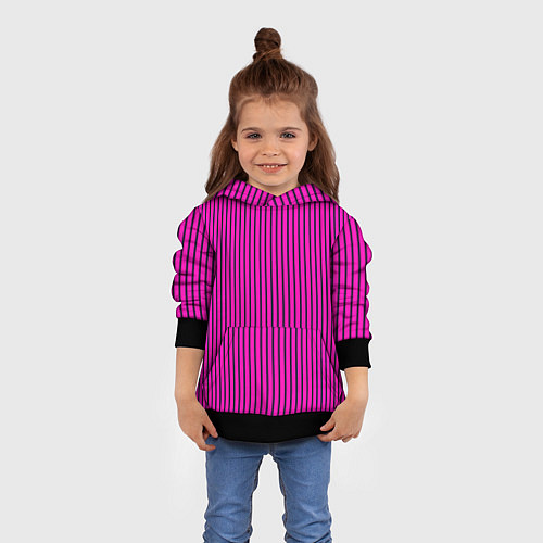 Детская толстовка Яркий розовый в полоску / 3D-Черный – фото 4