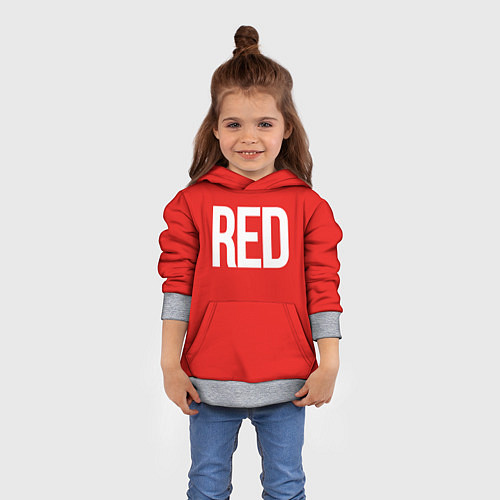 Детская толстовка Клубнично-красный со словом red / 3D-Меланж – фото 4