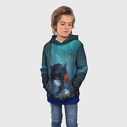 Толстовка-худи детская Готическая девушка-кошка под луной, цвет: 3D-синий — фото 2