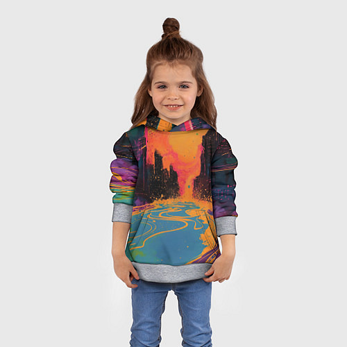 Детская толстовка Абстрактная городская улица со зданиями и река / 3D-Меланж – фото 4