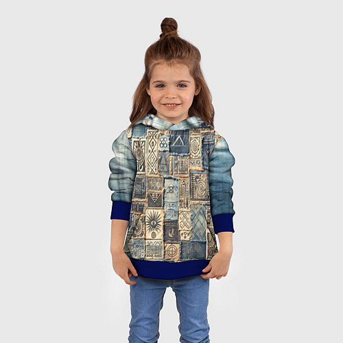 Детская толстовка Татуировки племени майя пэчворк / 3D-Синий – фото 4