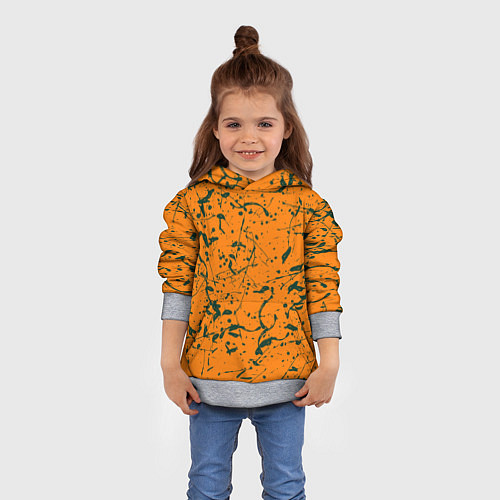 Детская толстовка Оранжевый с брызгами зеленой краски / 3D-Меланж – фото 4