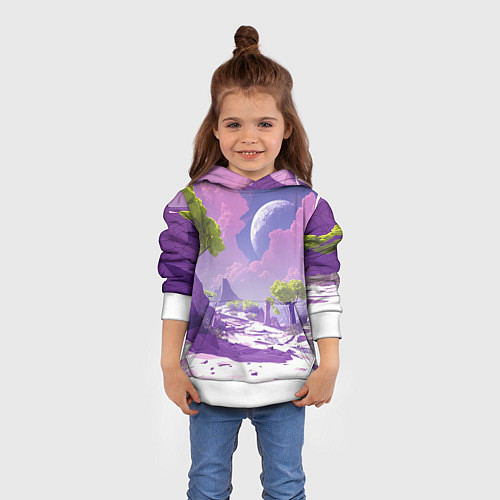 Детская толстовка Фиолетовые горы зеленые деревья и космос / 3D-Белый – фото 4