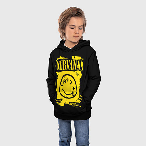 Детская толстовка Nirvana - смайлик / 3D-Черный – фото 3