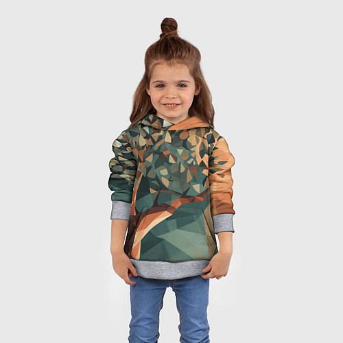 Детская толстовка Полигональное дерево с зелеными листьями / 3D-Меланж – фото 4