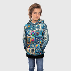 Толстовка-худи детская Пэчворк деним из девяностых, цвет: 3D-черный — фото 2