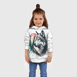 Толстовка-худи детская Портрет волка на фоне природы, цвет: 3D-белый — фото 2
