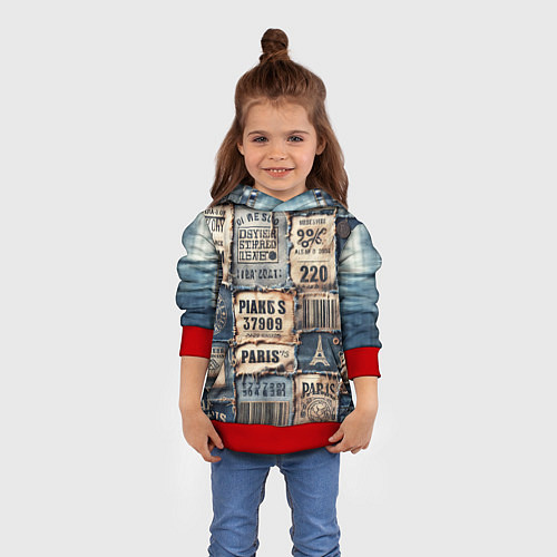 Детская толстовка Пэчворк джинсы из Парижа / 3D-Красный – фото 4