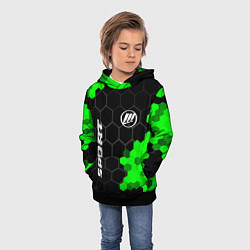 Толстовка-худи детская Lifan green sport hexagon, цвет: 3D-черный — фото 2