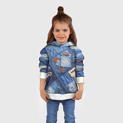 Толстовка-худи детская Vanguard jeans patchwork - ai art, цвет: 3D-белый — фото 2