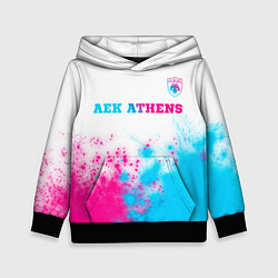 Толстовка-худи детская AEK Athens neon gradient style посередине, цвет: 3D-черный