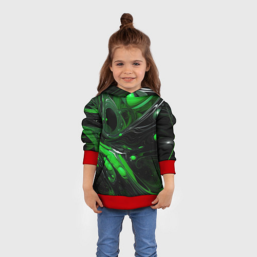 Детская толстовка Green dark abstract geometry style / 3D-Красный – фото 4
