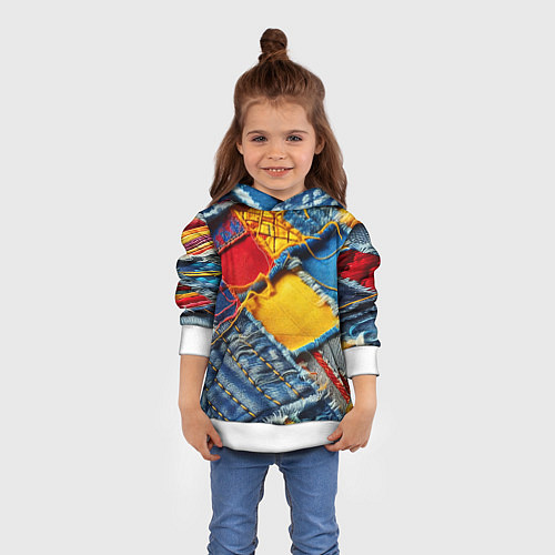 Детская толстовка Colorful denim patchwork - ai art / 3D-Белый – фото 4