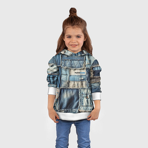 Детская толстовка Patchwork denim - vogue / 3D-Белый – фото 4