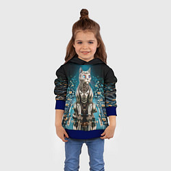Толстовка-худи детская Кибер кот сидит на печатной плате, цвет: 3D-синий — фото 2