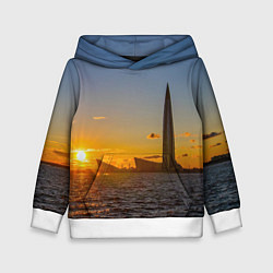 Детская толстовка Здание Лахта-центра на фоне заката Санкт-Петербург