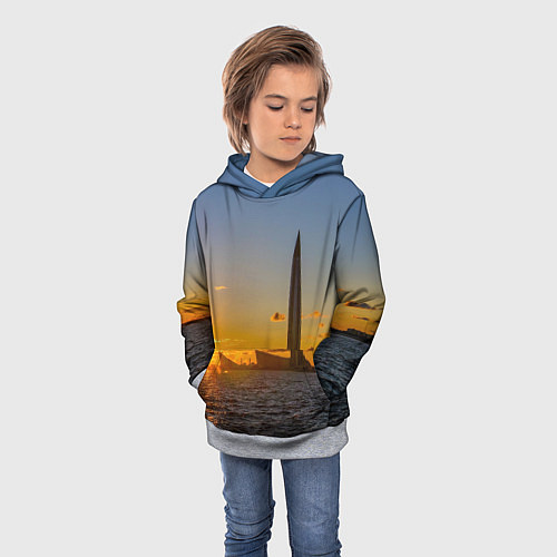 Детская толстовка Здание Лахта-центра на фоне заката Санкт-Петербург / 3D-Меланж – фото 3