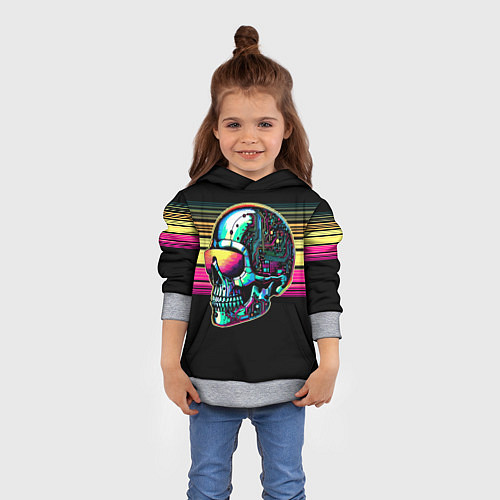 Детская толстовка Cyber skull - ai art fantasy / 3D-Меланж – фото 4