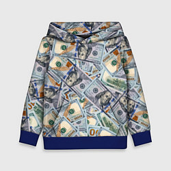 Толстовка-худи детская Банкноты сто долларов, цвет: 3D-синий