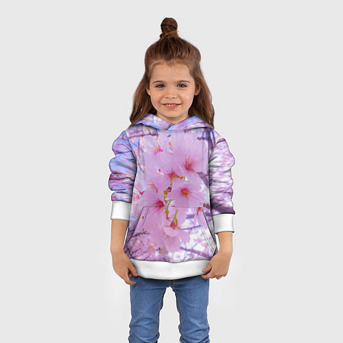 Детская толстовка Цветущая сакура на голубом фоне / 3D-Белый – фото 4