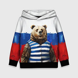 Толстовка-худи детская Медведь и флаг России, цвет: 3D-черный