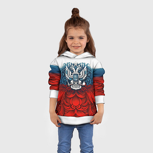 Детская толстовка Триколор и герб Росссия / 3D-Белый – фото 4