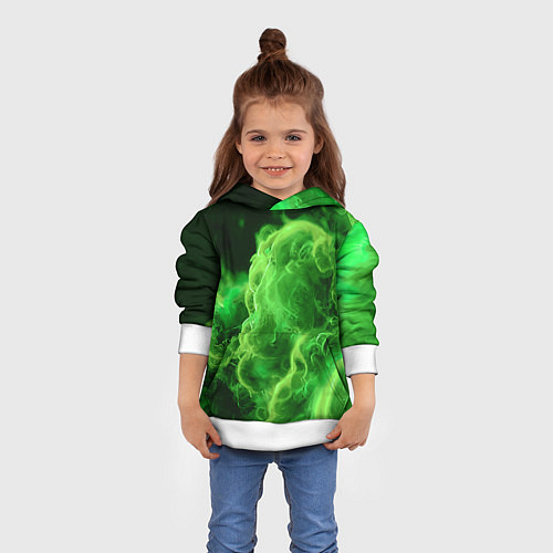 Детская толстовка Зелёный густой дым - inferno green / 3D-Белый – фото 4