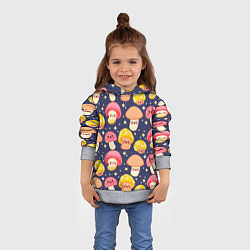Толстовка-худи детская Веселые грибочки паттерн, цвет: 3D-меланж — фото 2